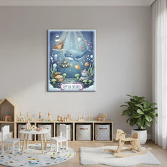 Narwhal Ocean Nursery Canvas Art – Illustrated Kids Room Wall Decor