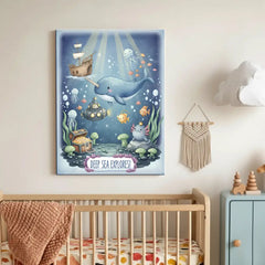 Narwhal Ocean Nursery Canvas Art – Illustrated Kids Room Wall Decor