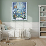 Narwhal Ocean Nursery Canvas Art – Illustrated Kids Room Wall Decor