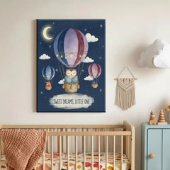 Owl Balloon Nursery Canvas Art – Illustrated Kids Room Wall Decor