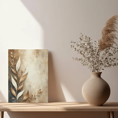 Neutral Botanical Leaves Canvas Art – Modern Living Room Bedroom Wall Decor