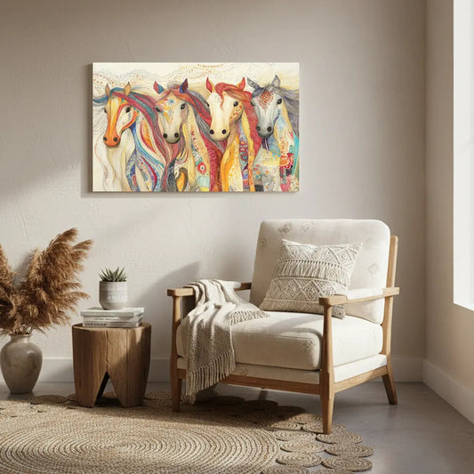 Vibrant Horses Canvas Art – Bold Equestrian Bedroom Living Room Wall Decor