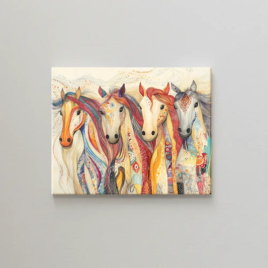 Vibrant Horses Canvas Art – Bold Equestrian Bedroom Living Room Wall Decor