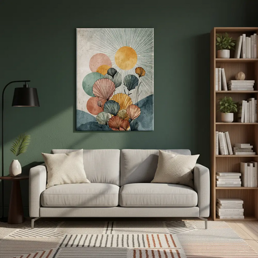Sunlit Abstract Botanical Canvas Art – Modern Bedroom Living Room Wall Decor