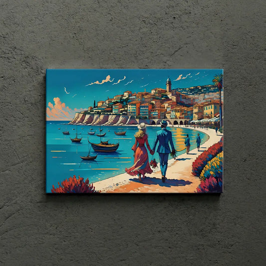 Romantic Coastal Stroll Canvas Art – Impressionist Bedroom Living Room Wall Decor