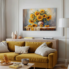Golden Sunflower Still Life Canvas Art – Botanical Bedroom Living Room Wall Decor