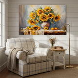Golden Sunflower Still Life Canvas Art – Botanical Bedroom Living Room Wall Decor