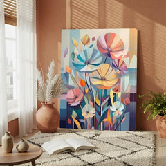 Geometric Garden Bloom Canvas Art – Modern Bedroom Living Room Wall Decor
