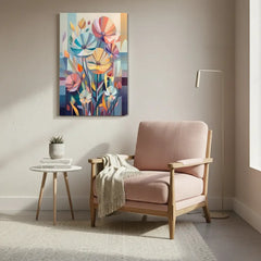 Geometric Garden Bloom Canvas Art – Modern Bedroom Living Room Wall Decor