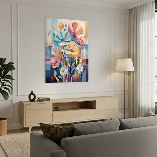 Geometric Garden Bloom Canvas Art – Modern Bedroom Living Room Wall Decor