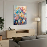 Geometric Garden Bloom Canvas Art – Modern Bedroom Living Room Wall Decor