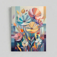 Geometric Garden Bloom Canvas Art – Modern Bedroom Living Room Wall Decor