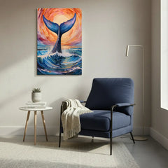 Ocean Sunrise Whale Tail Canvas Art – Coastal Bedroom Living Room Wall Decor