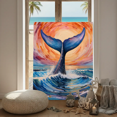 Ocean Sunrise Whale Tail Canvas Art – Coastal Bedroom Living Room Wall Decor