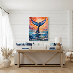 Ocean Sunrise Whale Tail Canvas Art – Coastal Bedroom Living Room Wall Decor
