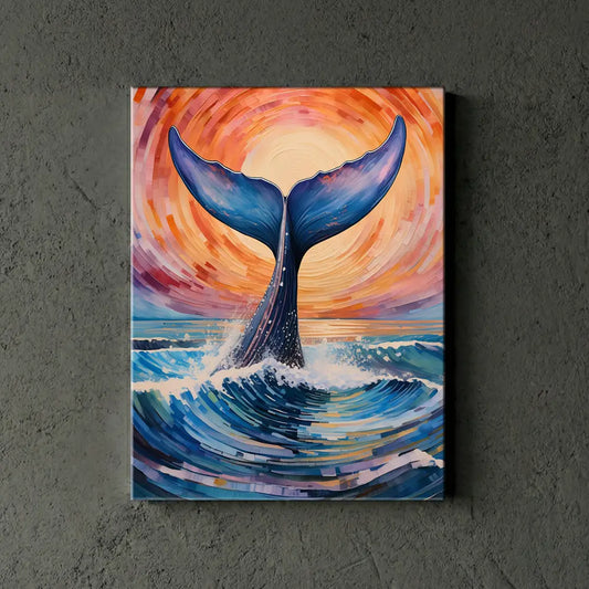 Ocean Sunrise Whale Tail Canvas Art – Coastal Bedroom Living Room Wall Decor