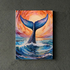 Ocean Sunrise Whale Tail Canvas Art – Coastal Bedroom Living Room Wall Decor