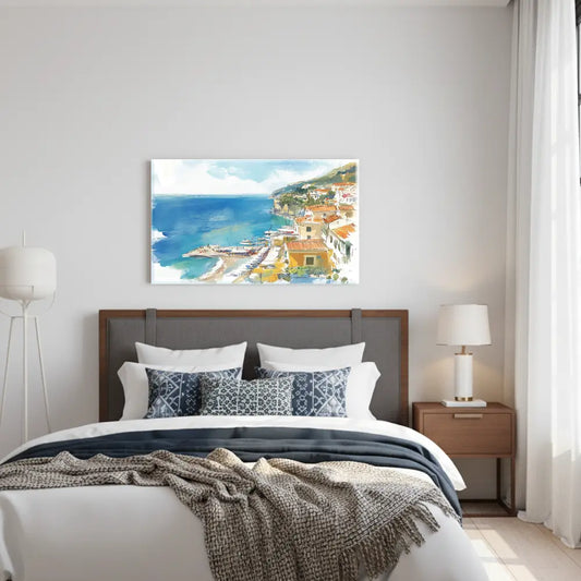 Bright Seaside Canvas Art – Colorful Coastal Bedroom Living Room Wall Decor