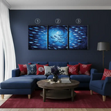 Deep Blue Swirl Ocean Fish Canvas Art – Coastal Bedroom Living Room Wall Decor