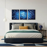 Deep Blue Swirl Ocean Fish Canvas Art – Coastal Bedroom Living Room Wall Decor