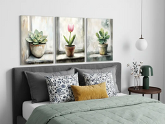 Vintage Cactus Floral Canvas Art – Botanical Bedroom Living Room Wall Decor