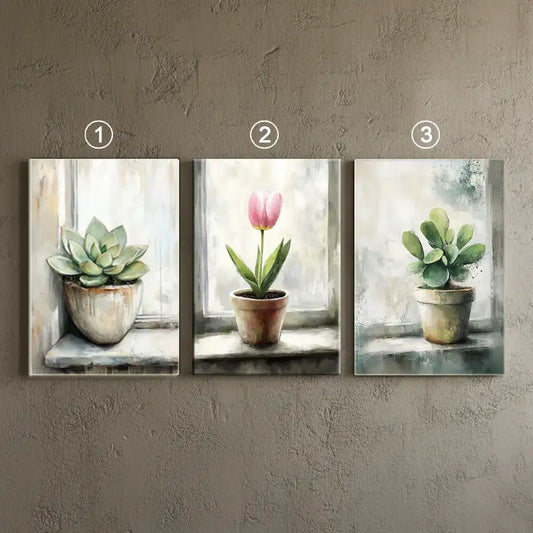 Vintage Cactus Floral Canvas Art – Botanical Bedroom Living Room Wall Decor