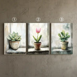 Vintage Cactus Floral Canvas Art – Botanical Bedroom Living Room Wall Decor