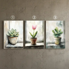 Vintage Cactus Floral Canvas Art – Botanical Bedroom Living Room Wall Decor