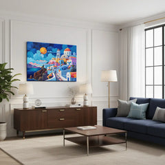 Santorini Dreamscape Canvas Art – Mediterranean Bedroom Living Room Wall Decor