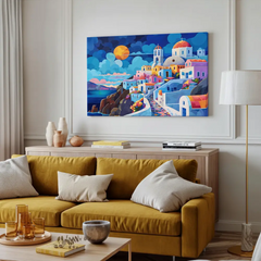 Santorini Dreamscape Canvas Art – Mediterranean Bedroom Living Room Wall Decor