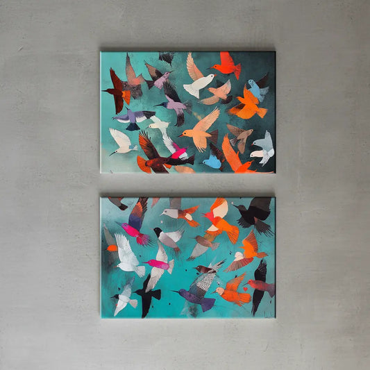 Colorful Abstract Birds Canvas Art – Vibrant Bedroom Living Room Wall Decor
