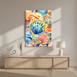 Colorful Seashell Coastal Watercolor Canvas Art – Bedroom Living Room Wall Decor