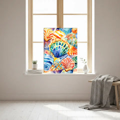 Colorful Seashell Coastal Watercolor Canvas Art – Bedroom Living Room Wall Decor
