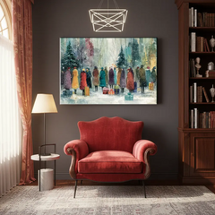 Winter Gathering Scene Festive Holiday Canvas Art – Bedroom Living Room Wall Decor