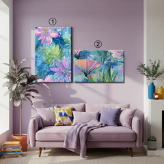 Blue Floral Harmony Abstract Botanical Canvas Art – Bedroom Living Room Wall Decor