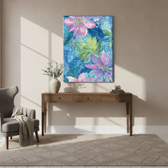 Blue Floral Harmony Abstract Botanical Canvas Art – Bedroom Living Room Wall Decor