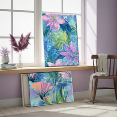 Blue Floral Harmony Abstract Botanical Canvas Art – Bedroom Living Room Wall Decor