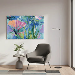 Blue Floral Harmony Abstract Botanical Canvas Art – Bedroom Living Room Wall Decor