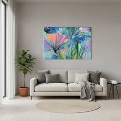 Blue Floral Harmony Abstract Botanical Canvas Art – Bedroom Living Room Wall Decor