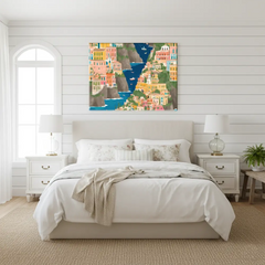 Colorful Seaside Mediterranean Coastal Town Canvas Art – Bedroom Wall Decor