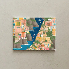 Colorful Seaside Mediterranean Coastal Town Canvas Art – Bedroom Wall Decor