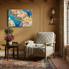 Colorful Seaside Mediterranean Coastal Town Canvas Art – Bedroom Wall Decor