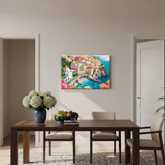 Colorful Seaside Mediterranean Coastal Town Canvas Art – Bedroom Wall Decor