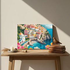 Colorful Seaside Mediterranean Coastal Town Canvas Art – Bedroom Wall Decor