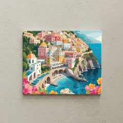 Colorful Seaside Mediterranean Coastal Town Canvas Art – Bedroom Wall Decor