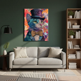 Elegant Cat in Top Hat Colorful Abstract Canvas Art – Bedroom Wall Decor