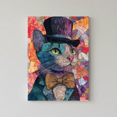 Elegant Cat in Top Hat Colorful Abstract Canvas Art – Bedroom Wall Decor