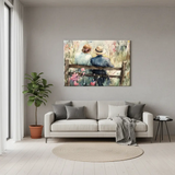 Romantic Couple on Bench Watercolor Canvas Art – Bedroom Living Room Wall Decor