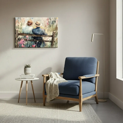 Romantic Couple on Bench Watercolor Canvas Art – Bedroom Living Room Wall Decor