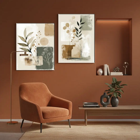 Modern Botanical Neutral Canvas Art – Minimal Bedroom Living Room Wall Decor